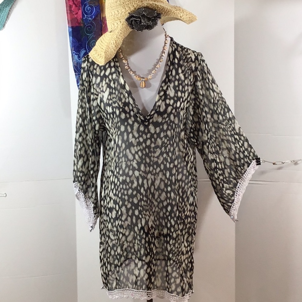 LeTarte black/cream sheer swim coverup L USA